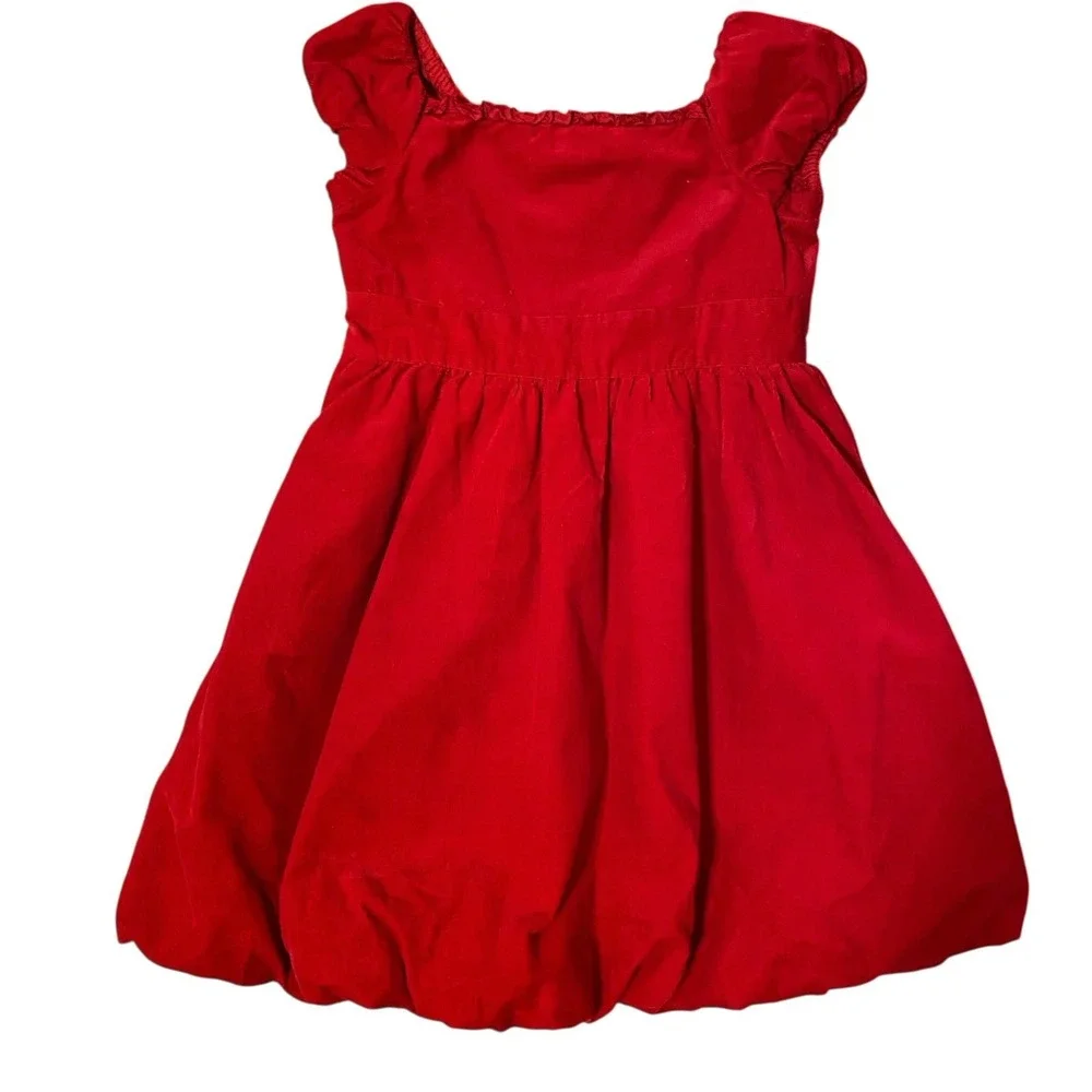 Ralph Lauren Dress Girls 5 Velvet Red Puff Sleeve Bubble Hem Holiday Party